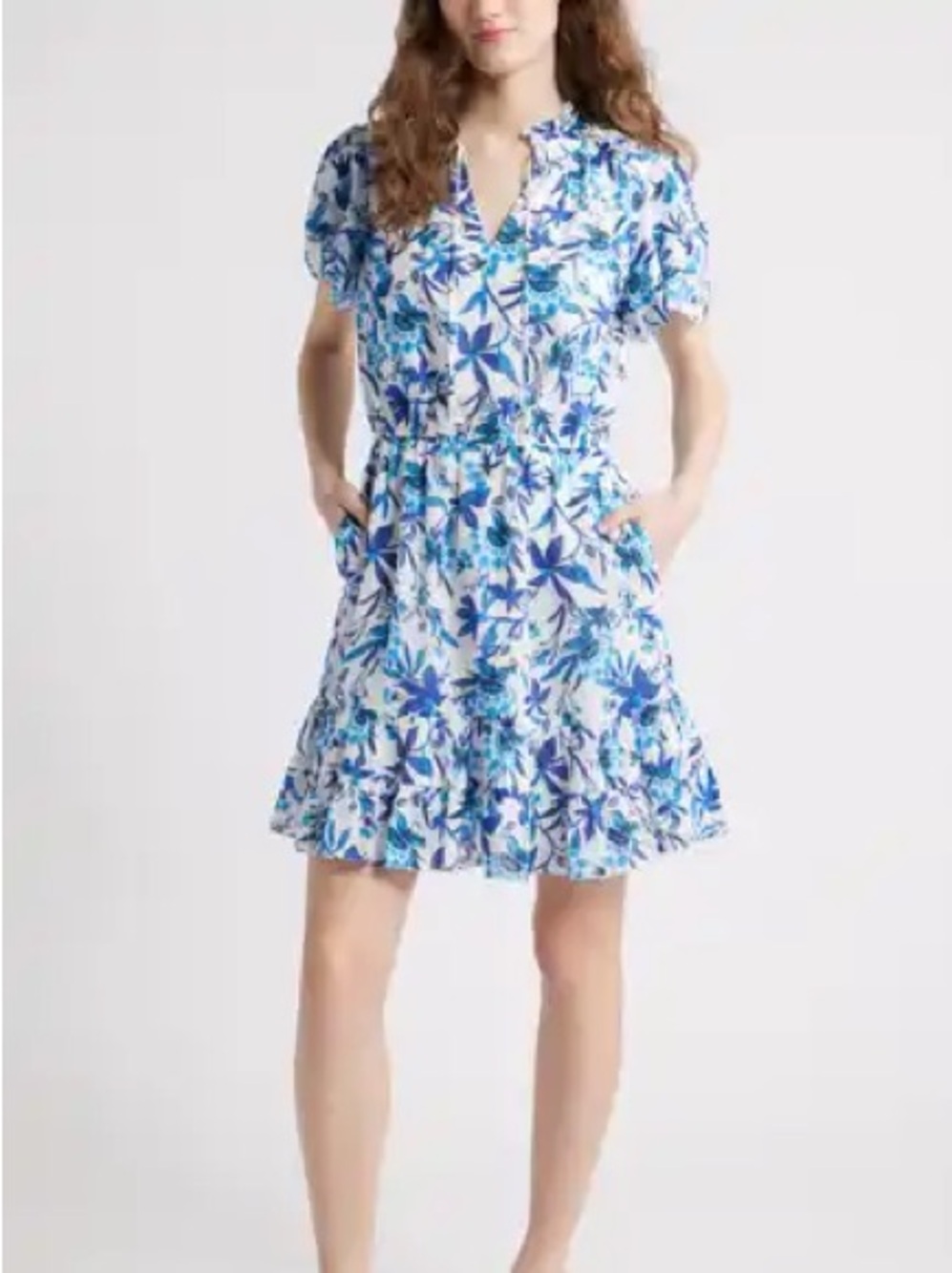 Caslon Blue Floral Tiered Dress Size XS NWT